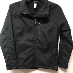 Black Performance Jacket with Stand-Up Collar and Water-Resistant Material